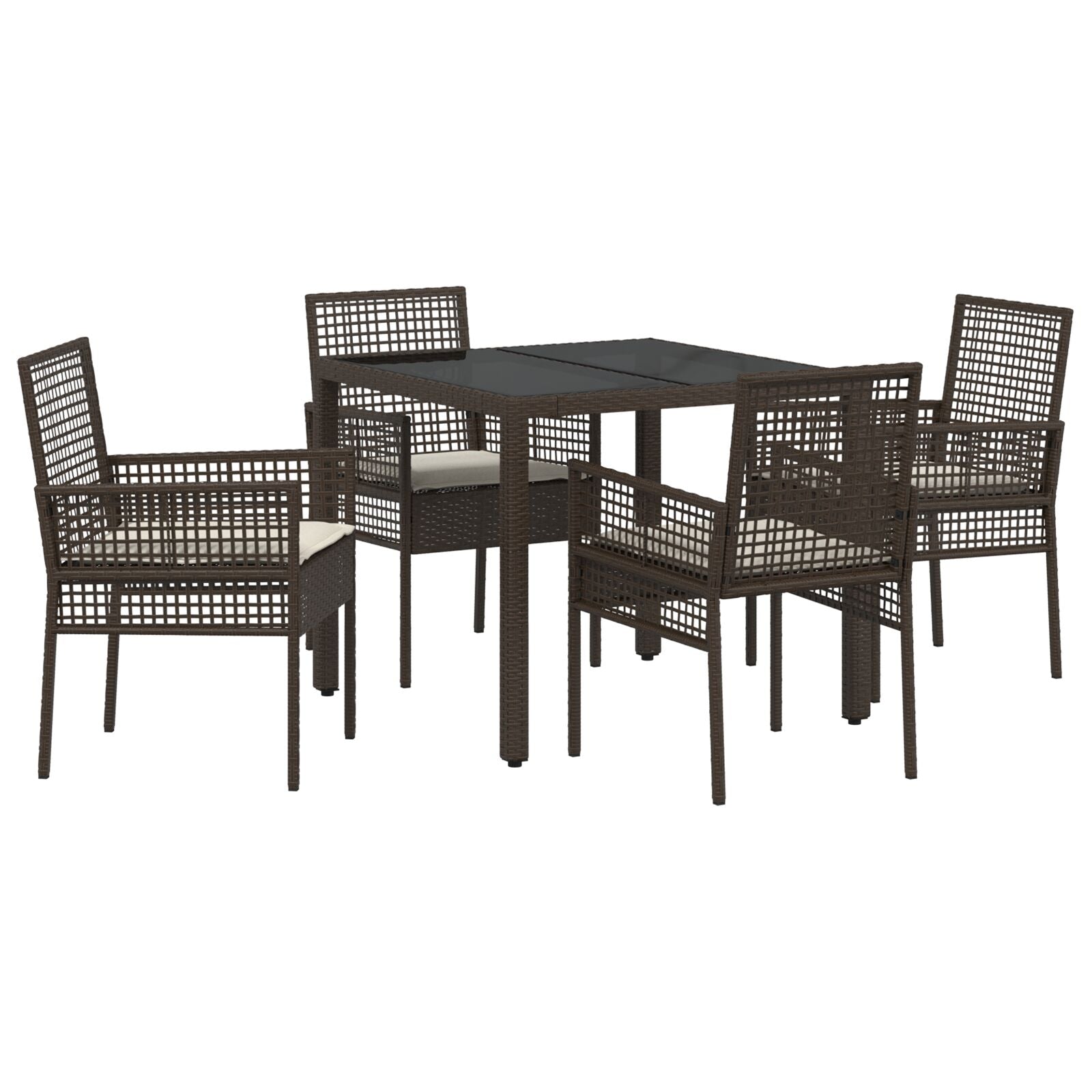 5-delige tuin eetset met kussens Bruin Poly Rattan