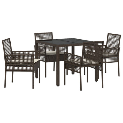 5-delige tuin eetset met kussens Bruin Poly Rattan