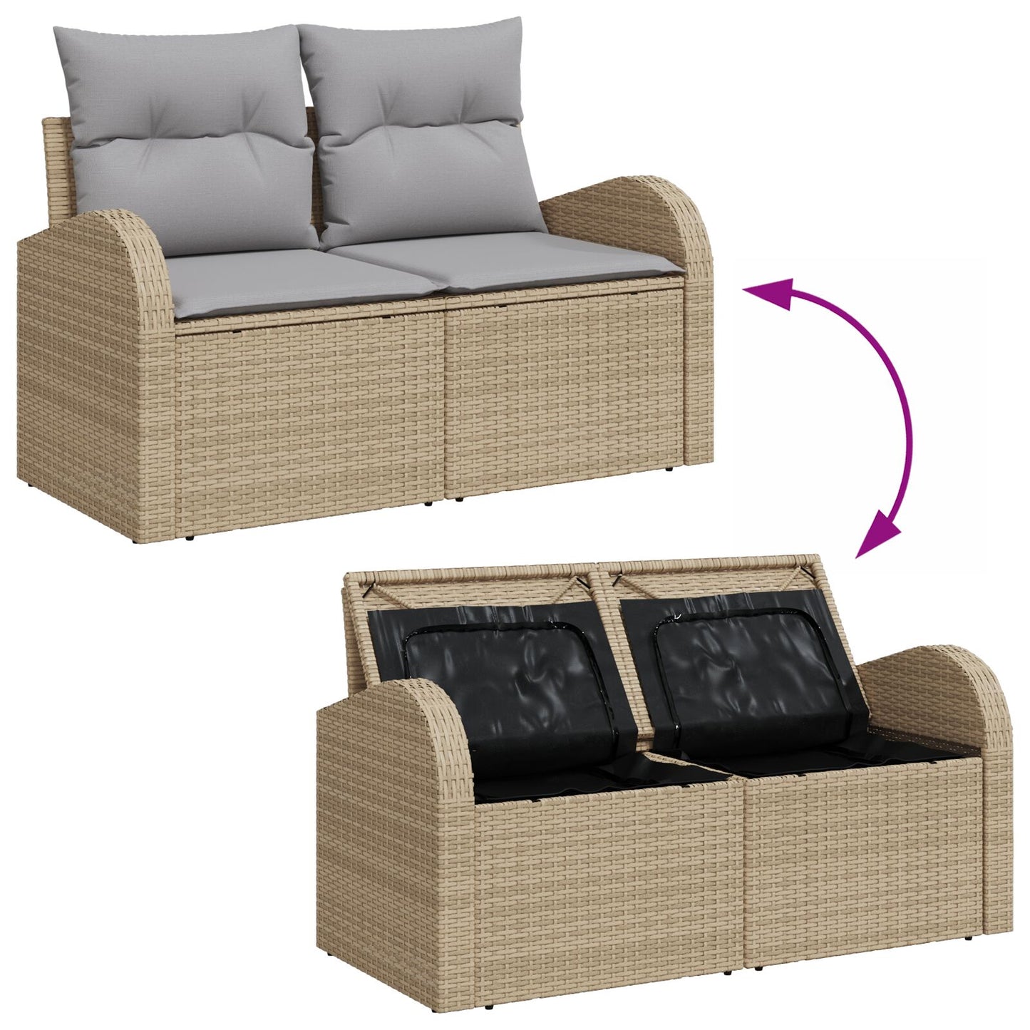 4-Delige Tuin Sofa Set Met Kussens Beige Poly Rattan, 2-Zits Tuin Sofa Met Opbergruimte & Kussens Beige Poly Rattan Wit