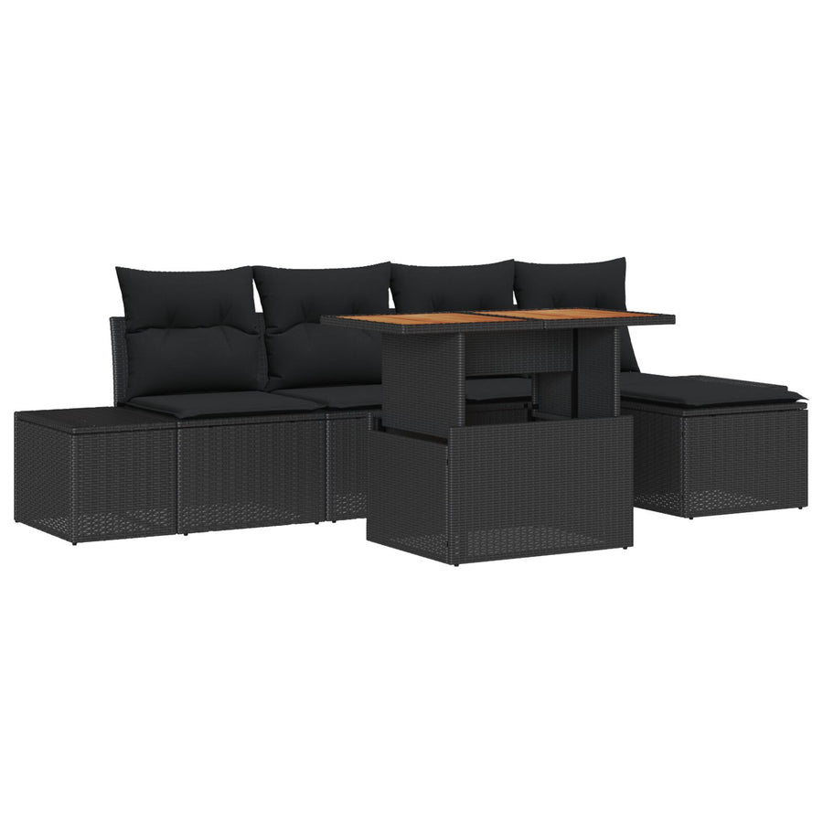 6 Delige Tuin Sofa Set Met Kussens Zwart Poly Rattan