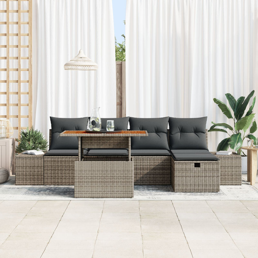 6-Delige Tuin Sofa Set Met Kussens Grijs Poly Rattan Wit