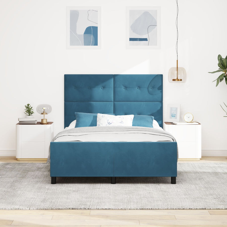 Bed Frame Donkerblauw 140X190 Cm Velvet Crème