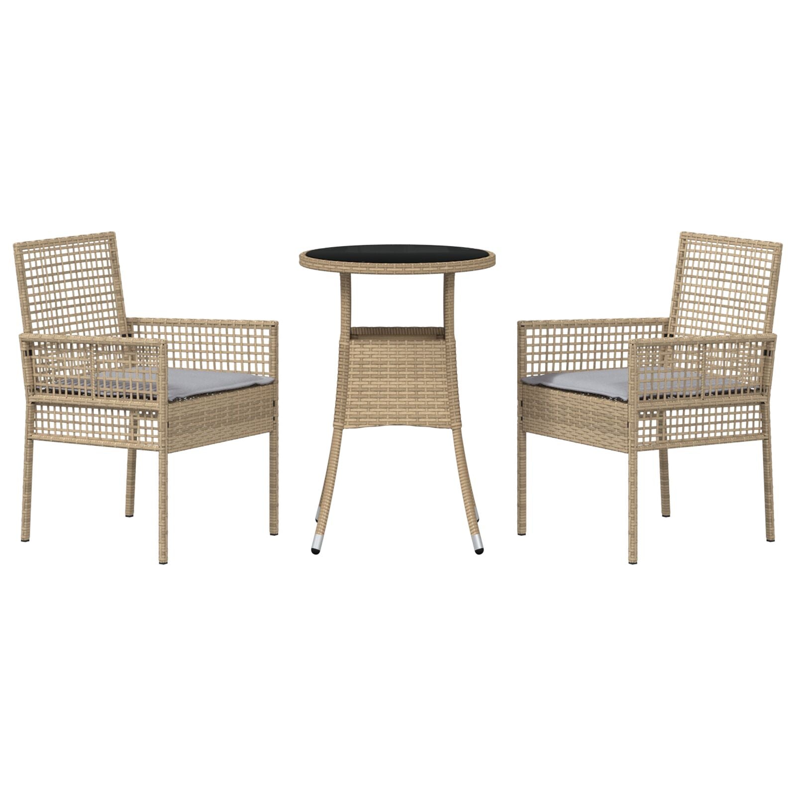 Tuin Eetset Set Van 3 Beige Wicker, Glas Duurzaam Tuin Eetset