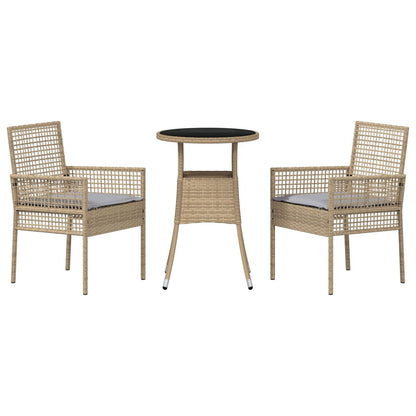 Tuin Eetset Set Van 3 Beige Wicker, Glas Duurzaam Tuin Eetset