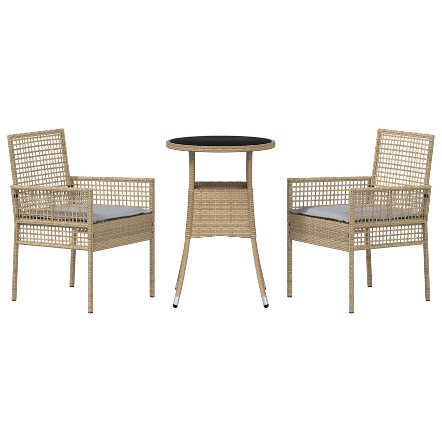 Tuin Eetset Set Van 3 Beige Wicker, Glas Duurzaam Tuin Eetset