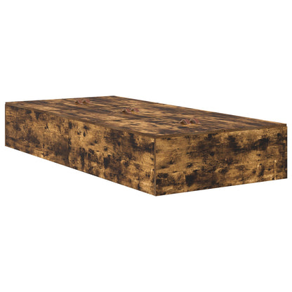 Opslagbedframe Gerookt Eiken Hout, Spaanplaat Eenpersoons Opslag Artisanaal Eiken