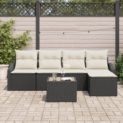 Tuin Sofa Set Set Van 6 Zwart Rattan Buitensofa Rechthoekig Gegalvaniseerd Staal
