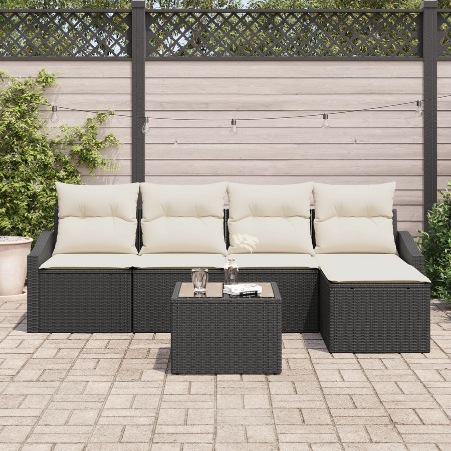 Tuin Sofa Set Set Van 6 Zwart Rattan Buitensofa Rechthoekig Gegalvaniseerd Staal