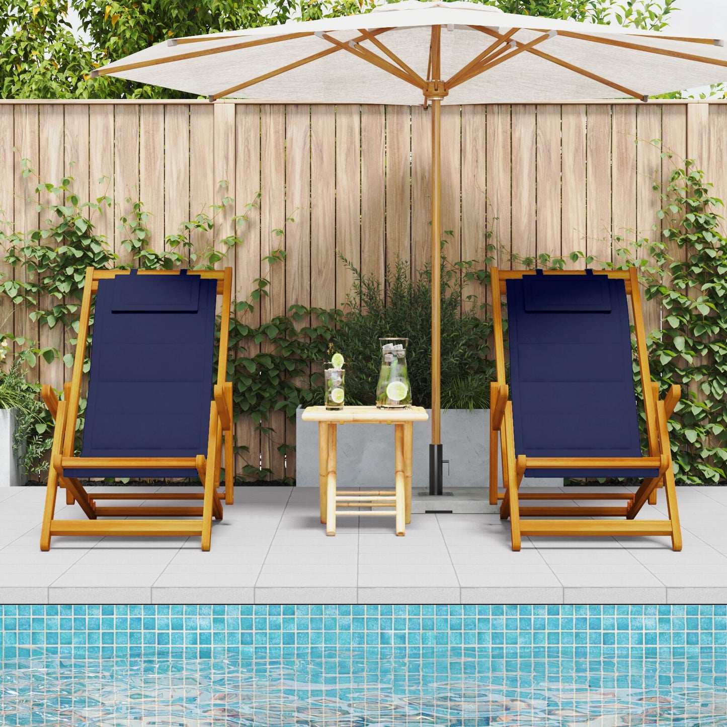 Vouwstrandstoelen 2 Stuks Massief Acaciahout & Textilene Blauw