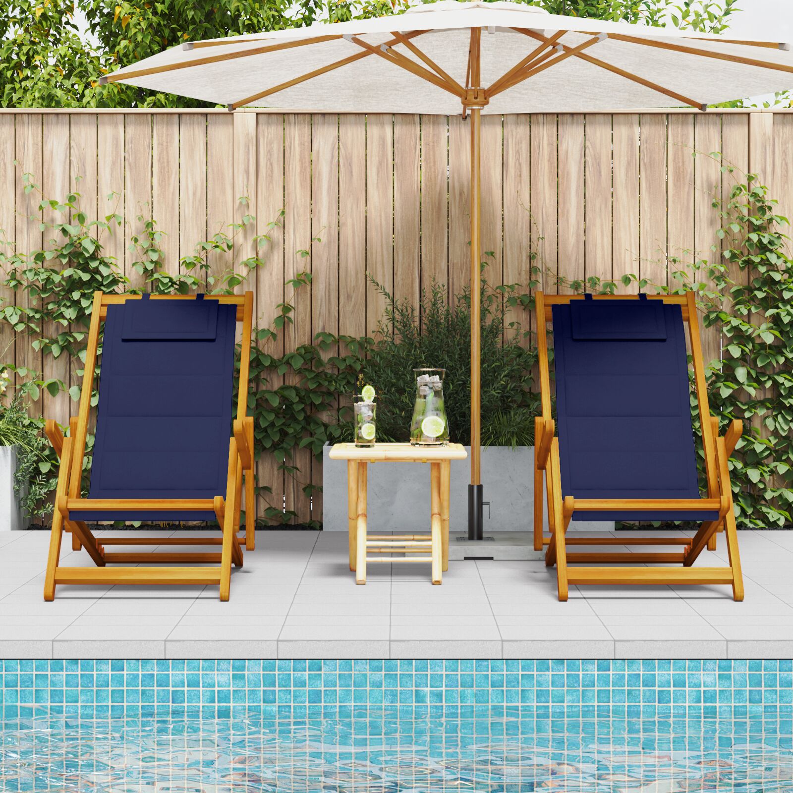 Vouwstrandstoelen 2 Stuks Massief Acaciahout & Textilene Blauw