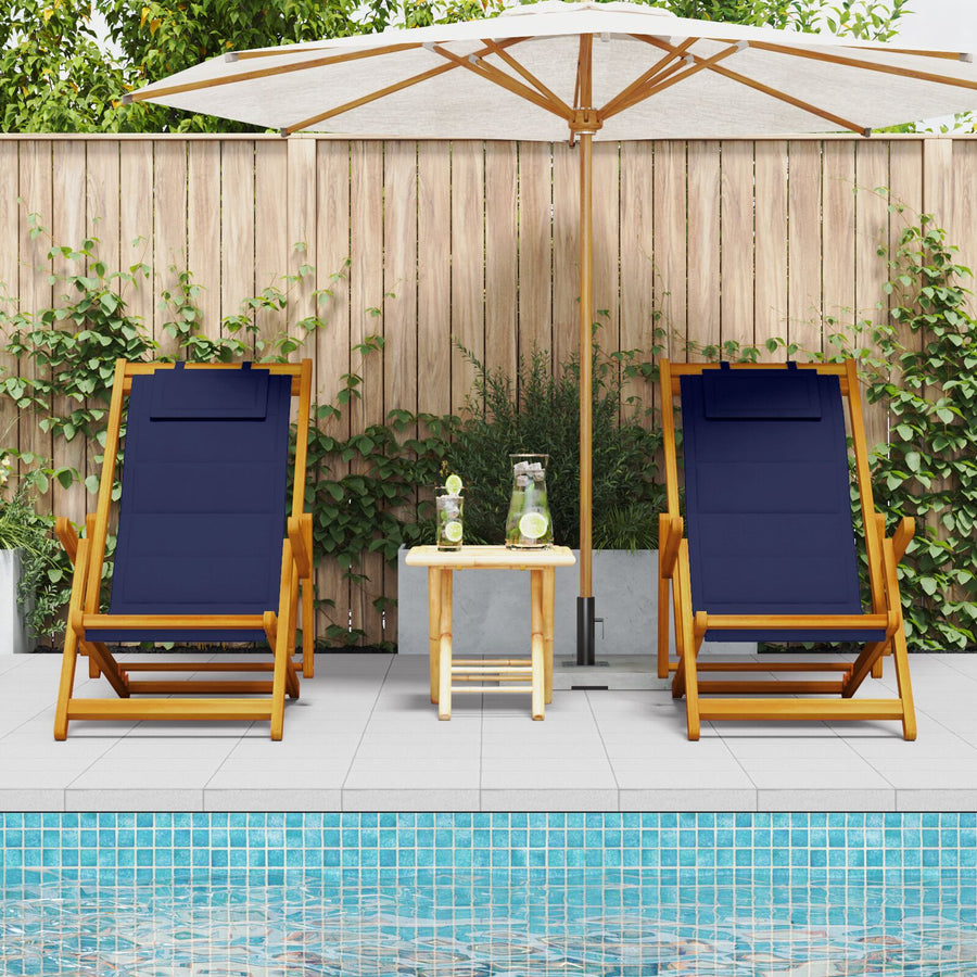 Vouwstrandstoelen 2 Stuks Massief Acaciahout & Textilene Blauw