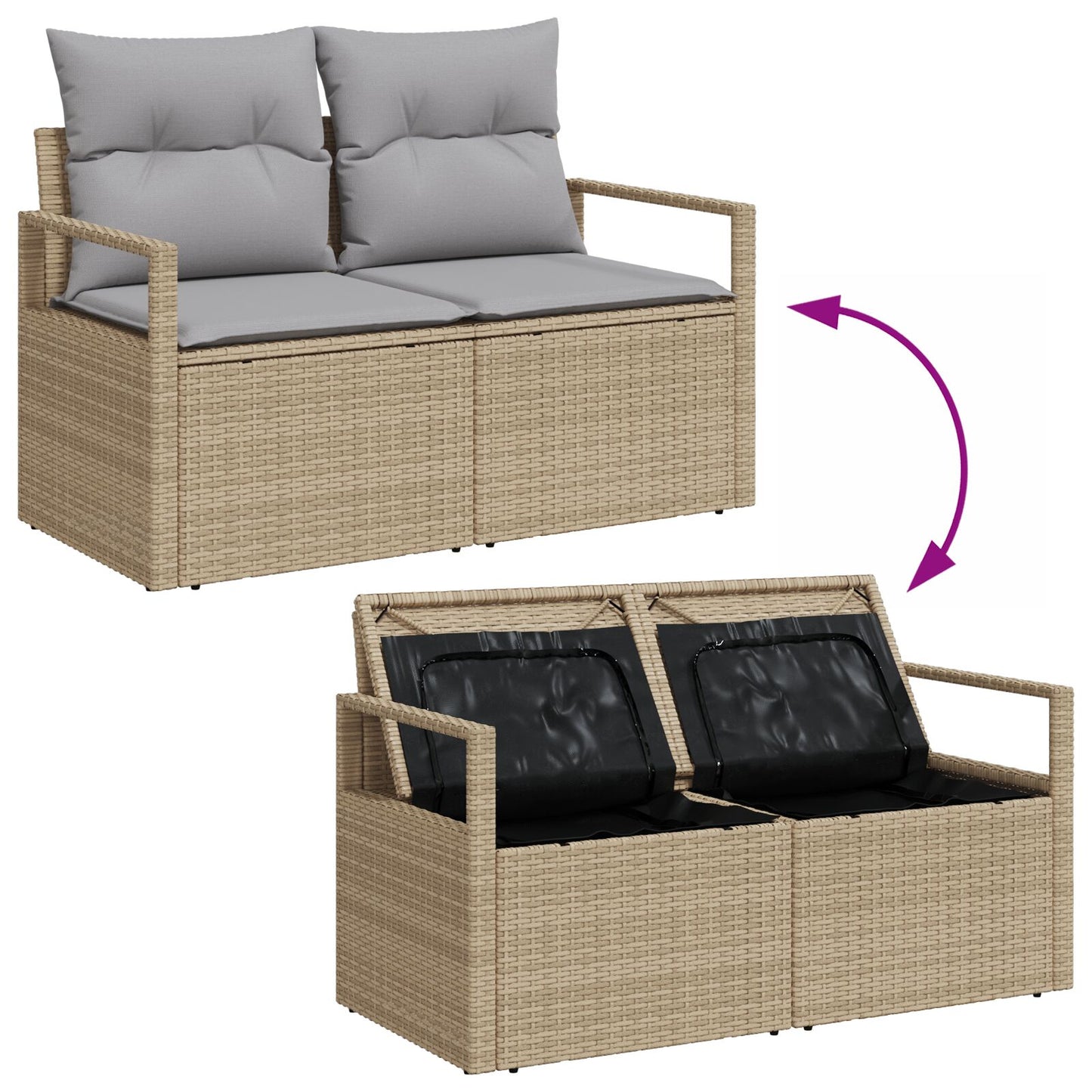13-Delige Tuinbank Met Kussens Beige Poly Rattan Acacia, 2-Zits Tuinbank Met Opslag En Kussens Beige Poly Rattan, 3-Delige Tuin Eetset Met Kussens Beige Poly Rattan Acacia Wit