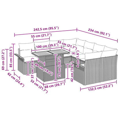 9-Delige Tuin Sofa Set Met Kussens Zwart Poly Rattan Acacia