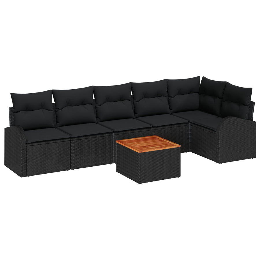 7-Delige Tuin Sofa Set Met Kussens Zwart Poly Rattan Acacia
