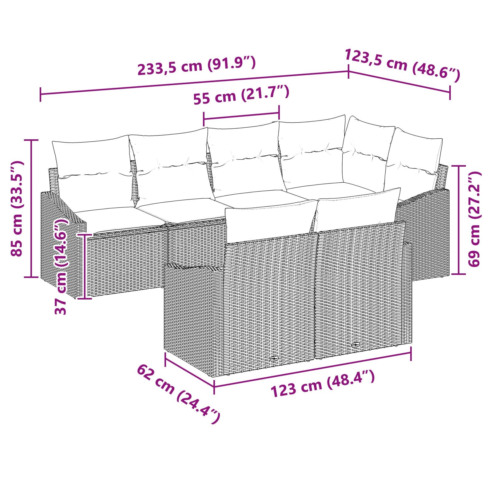 7-Delige Tuinsofa Set Met Kussens Zwart Poly Rattan