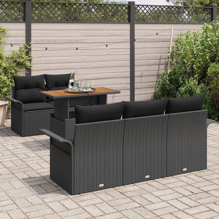 6-Delige Tuin Sofa Set Met Kussens Zwart Poly Rattan Acacia