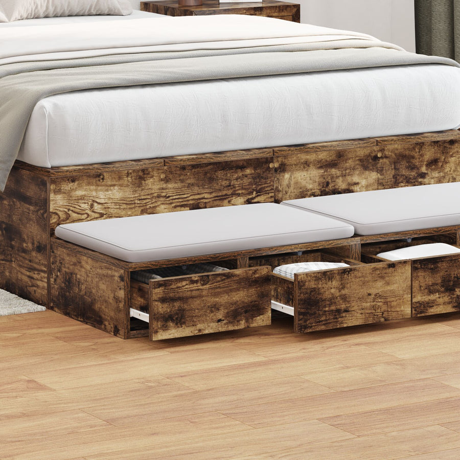 Bedladen 120X36,5X16,5 Cm Bewerkt Hout Gerookt eiken 120 x 36.5 x 16.5 cm