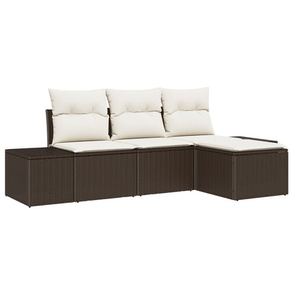 4-Delige Tuin Sofa Set Met Kussens Bruine Poly Rattan