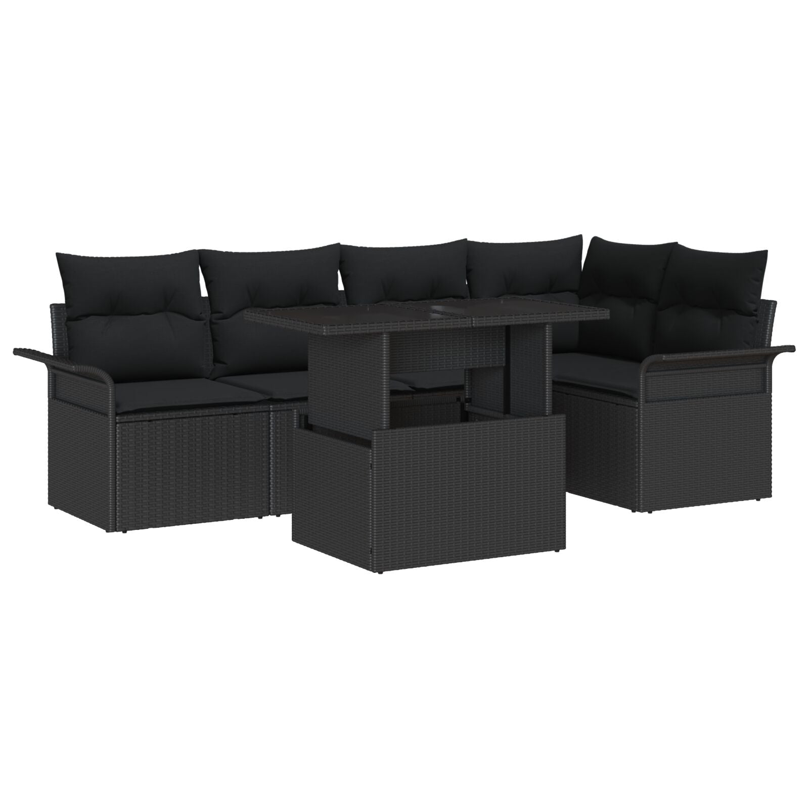 6-Delige Tuinsalon Set Met Kussens Zwart Poly Rattan