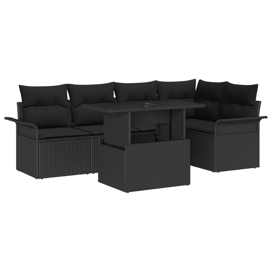 6-Delige Tuinsalon Set Met Kussens Zwart Poly Rattan