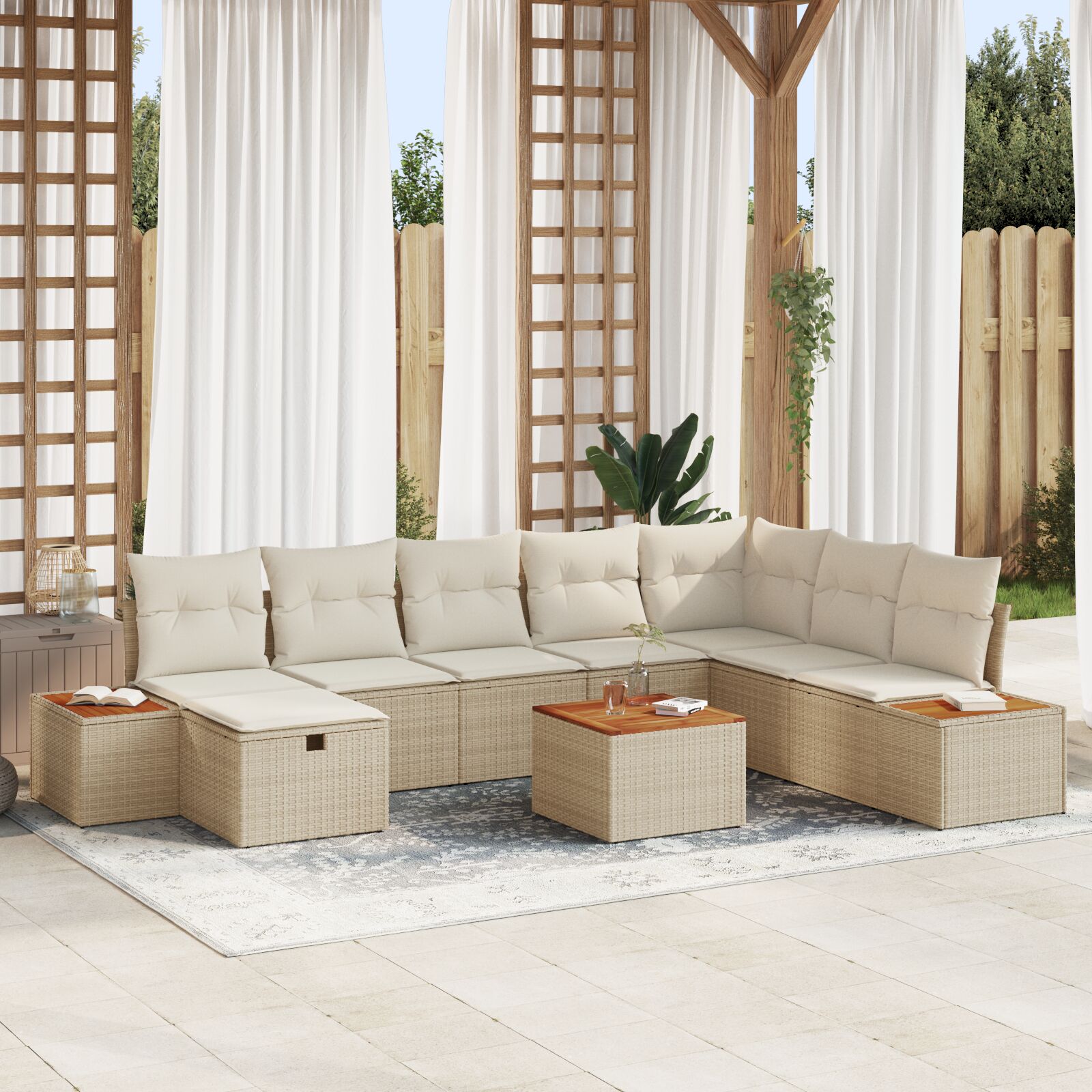 9-Delige Tuin Sofa Set Met Kussens Beige Poly Rattan