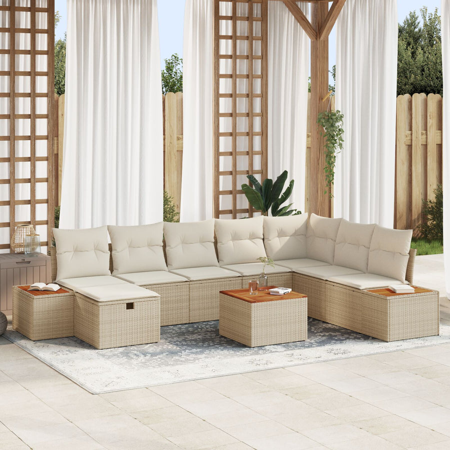 9-Delige Tuin Sofa Set Met Kussens Beige Poly Rattan