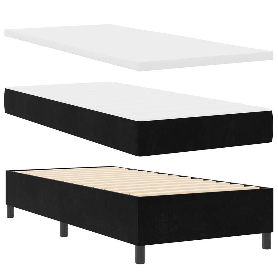 Boxspringbed Met Matras Zwart Eenpersoons Fluweel Blauw