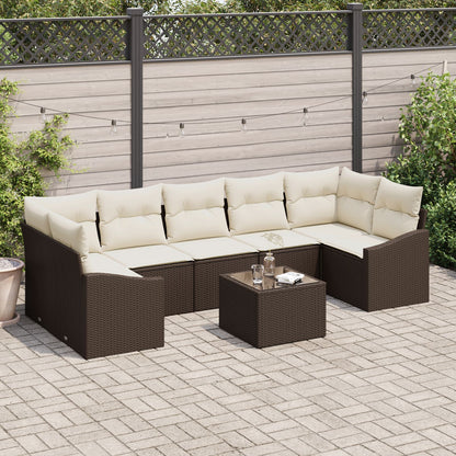 8 Delige Tuin Sofa Set Met Kussens Bruin Poly Rattan Gegalvaniseerd Staal