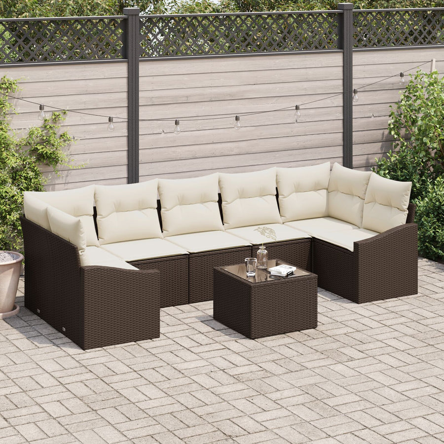 8 Delige Tuin Sofa Set Met Kussens Bruin Poly Rattan Gegalvaniseerd Staal