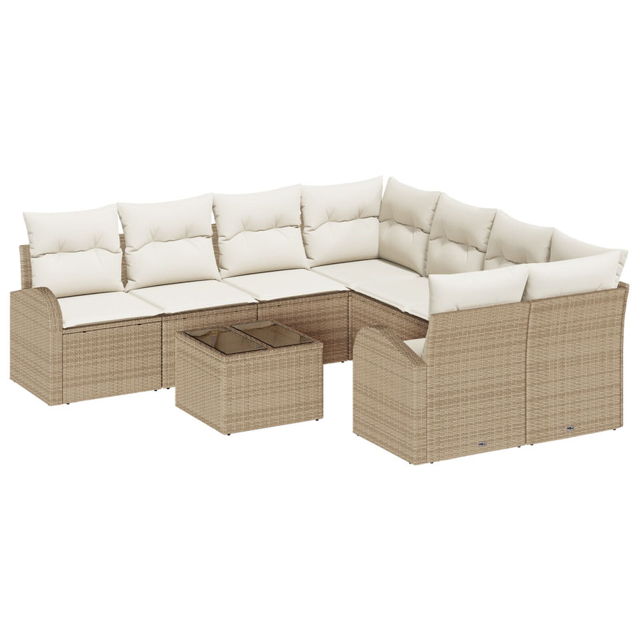 9-Delige Tuin Sofa Set Met Kussens Beige Poly Rattan