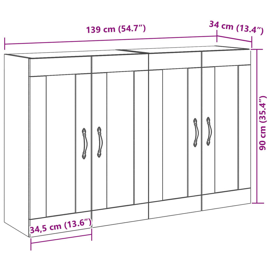 Wandkast Set Van 2 Bruin Massief Hout 139 X 34 X 90 Cm Buffet