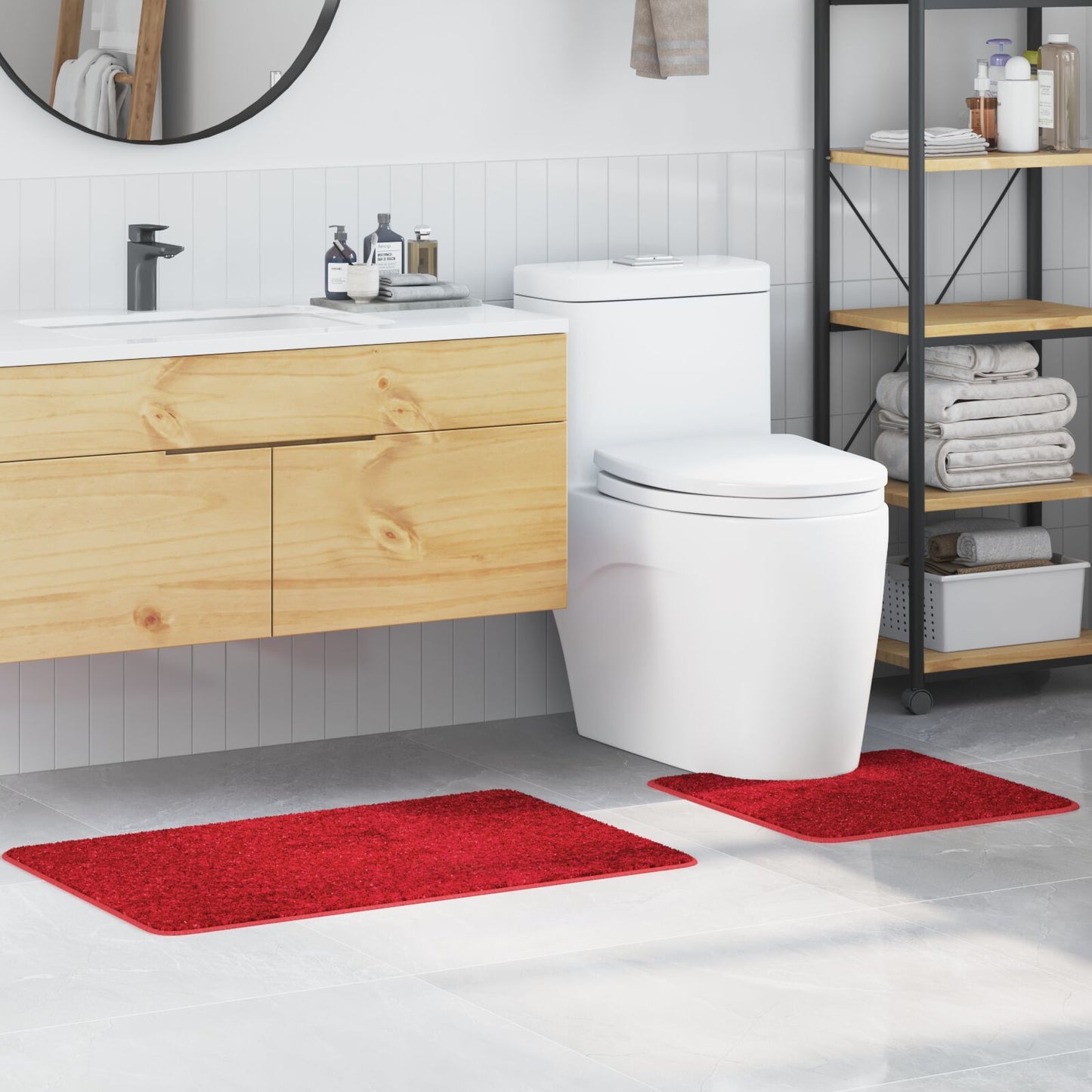 2 Delige Badmat Set Polypropeen Antislip Rood
