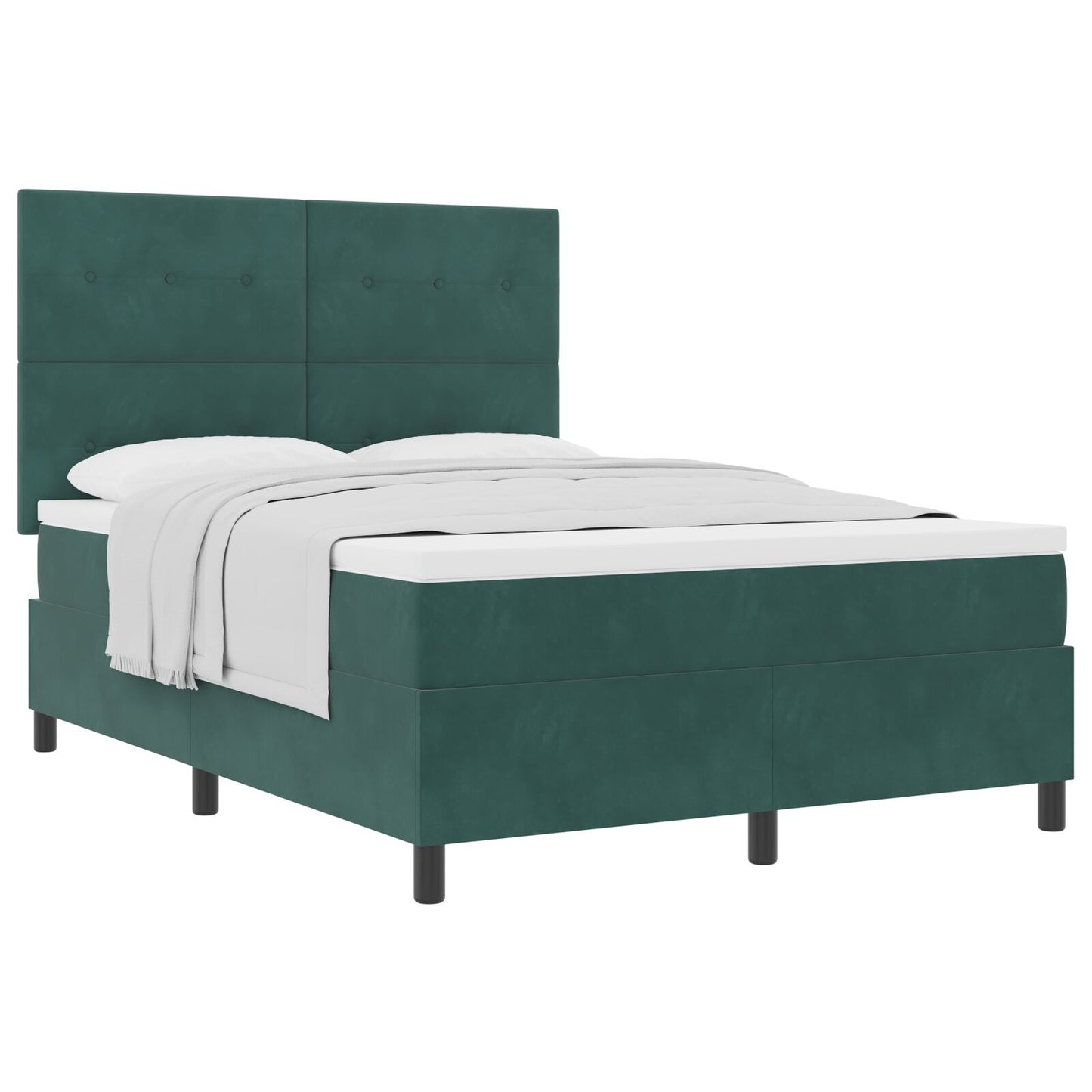 Boxspring Bed Met Matras Donkergroen 140X190 Cm Fluweel Blauw