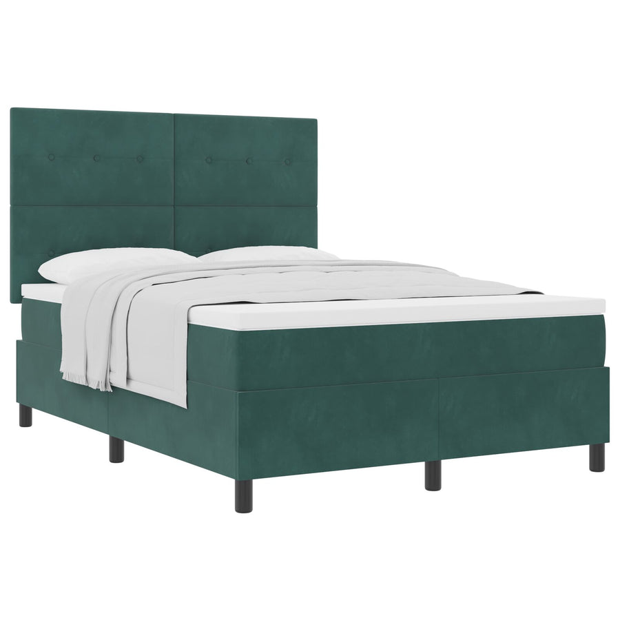 Boxspring Bed Met Matras Donkergroen 140X190 Cm Fluweel Blauw