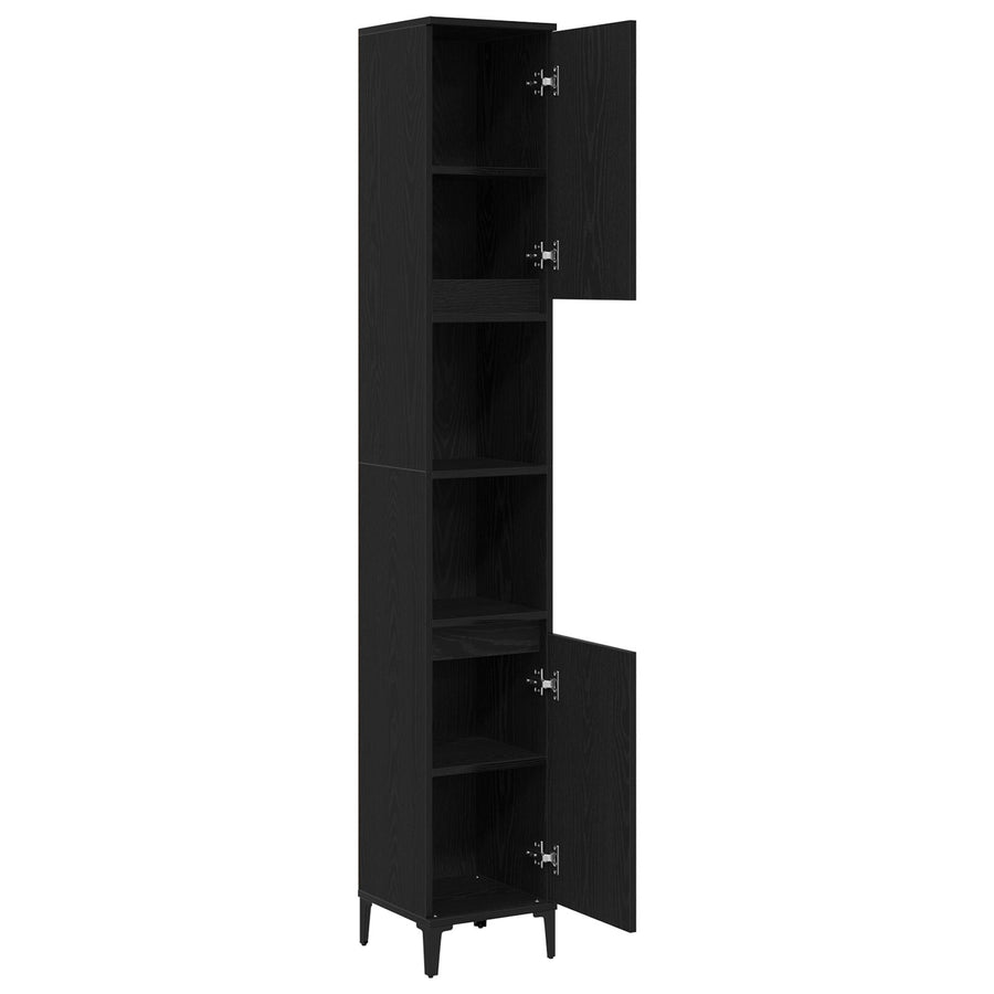 Badkamerkast Zwart Eiken 30X30X190 Cm Bewerkt Hout