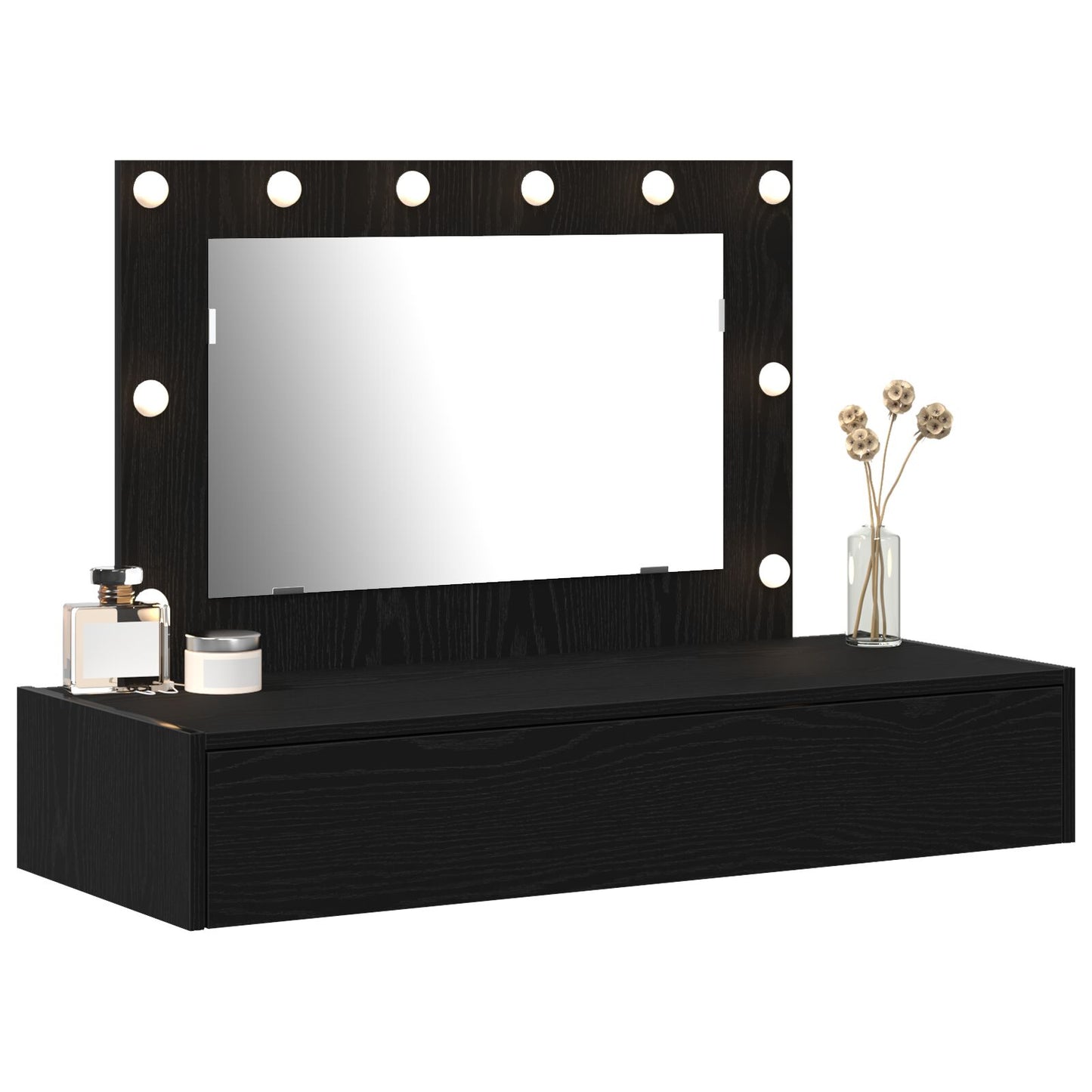 Wandkaptafel -Lampen In 100 x 40 x 70 cm Zwart Eiken met LED