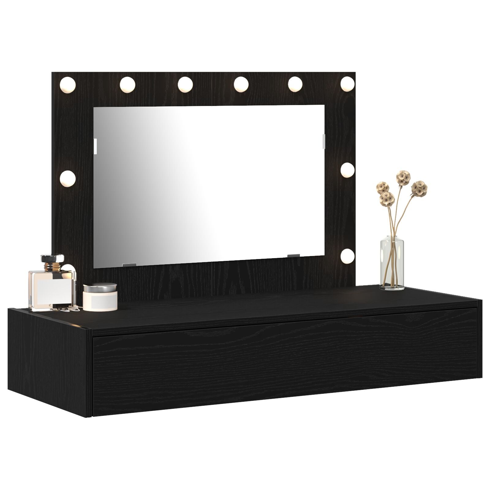 Wandkaptafel -Lampen In 100 x 40 x 70 cm Zwart Eiken met LED