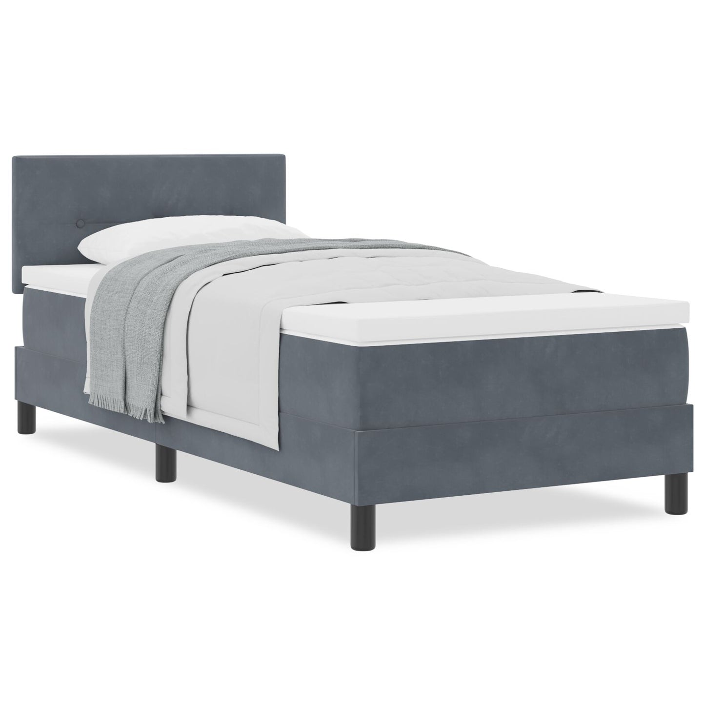 Boxspringbed Met Matras Donkergrijs 100X200 Cm Fluweel Blauw