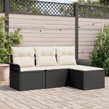 4-Delige Tuin Sofa Set Met Kussens Zwart Poly Rattan