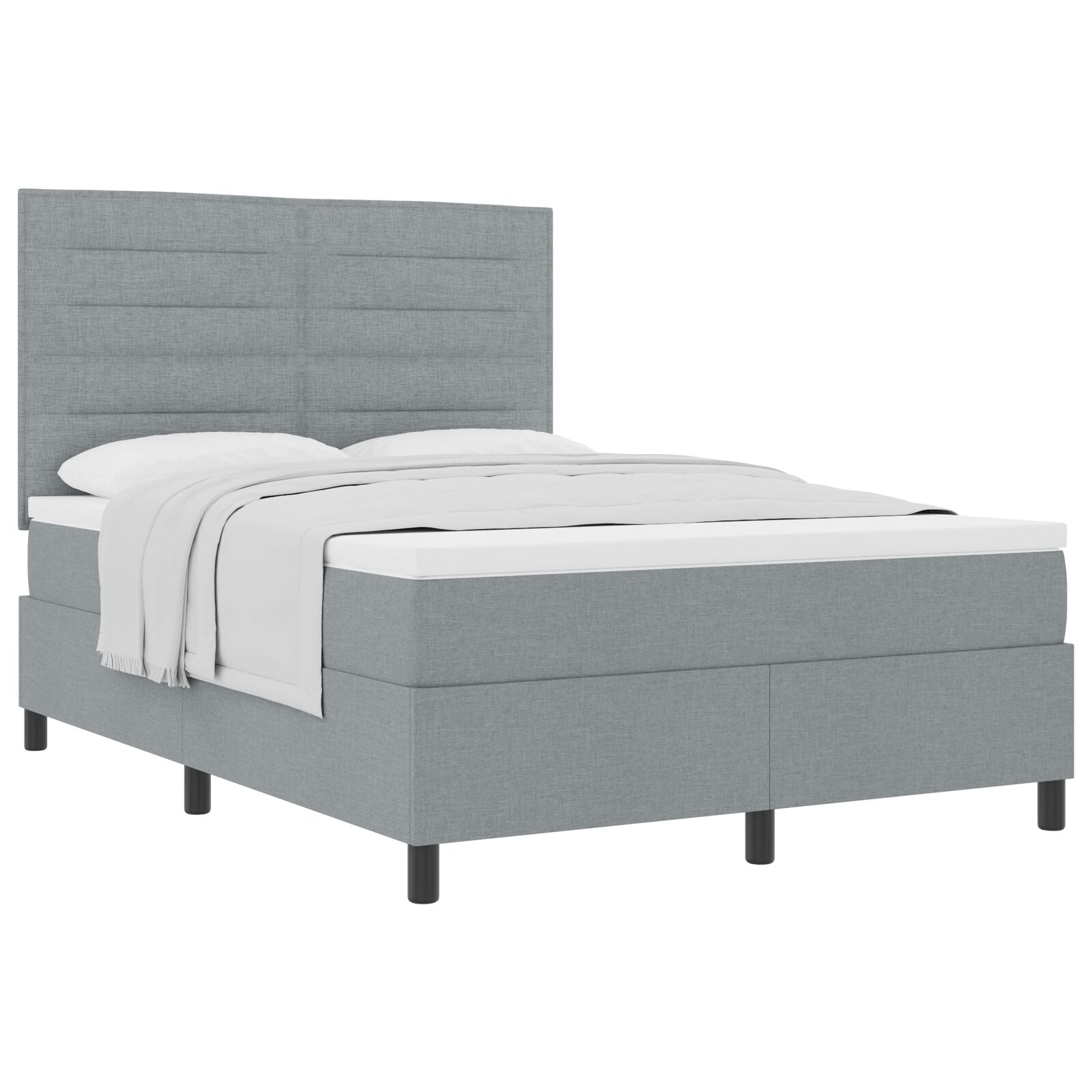 Boxspring Bed Met Matras Stof Lichtgrijs 140 x 200 cm Lijnen ontwerp