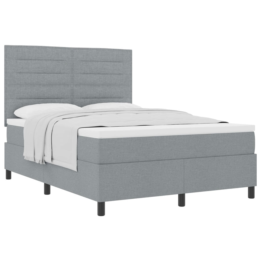 Boxspring Bed Met Matras Stof Lichtgrijs 140 x 200 cm Lijnen ontwerp
