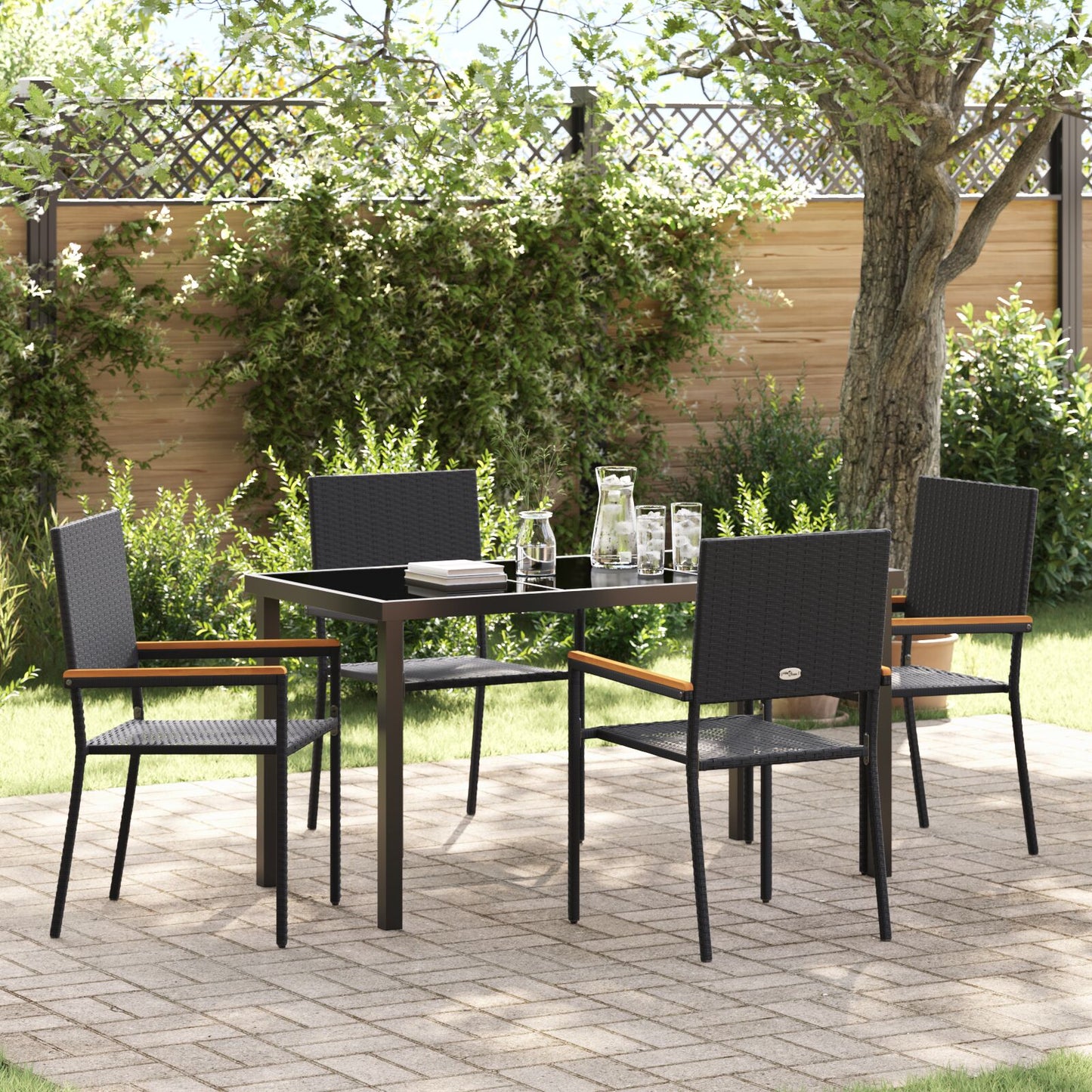 5-Delige Tuin Eetset Zwart Poly Rattan