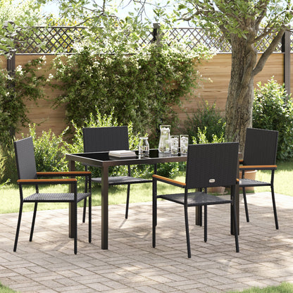 5-Delige Tuin Eetset Zwart Poly Rattan