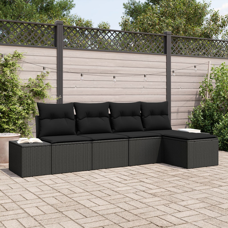 5-Delige Tuin Sofa Set Met Kussens Poly Rattan Zwart zonder tafel
