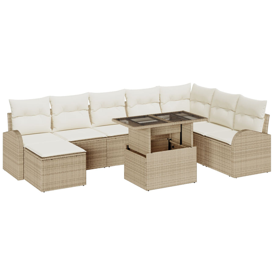 9-Delige Tuinbank Set Met Kussens Beige Poly Rattan