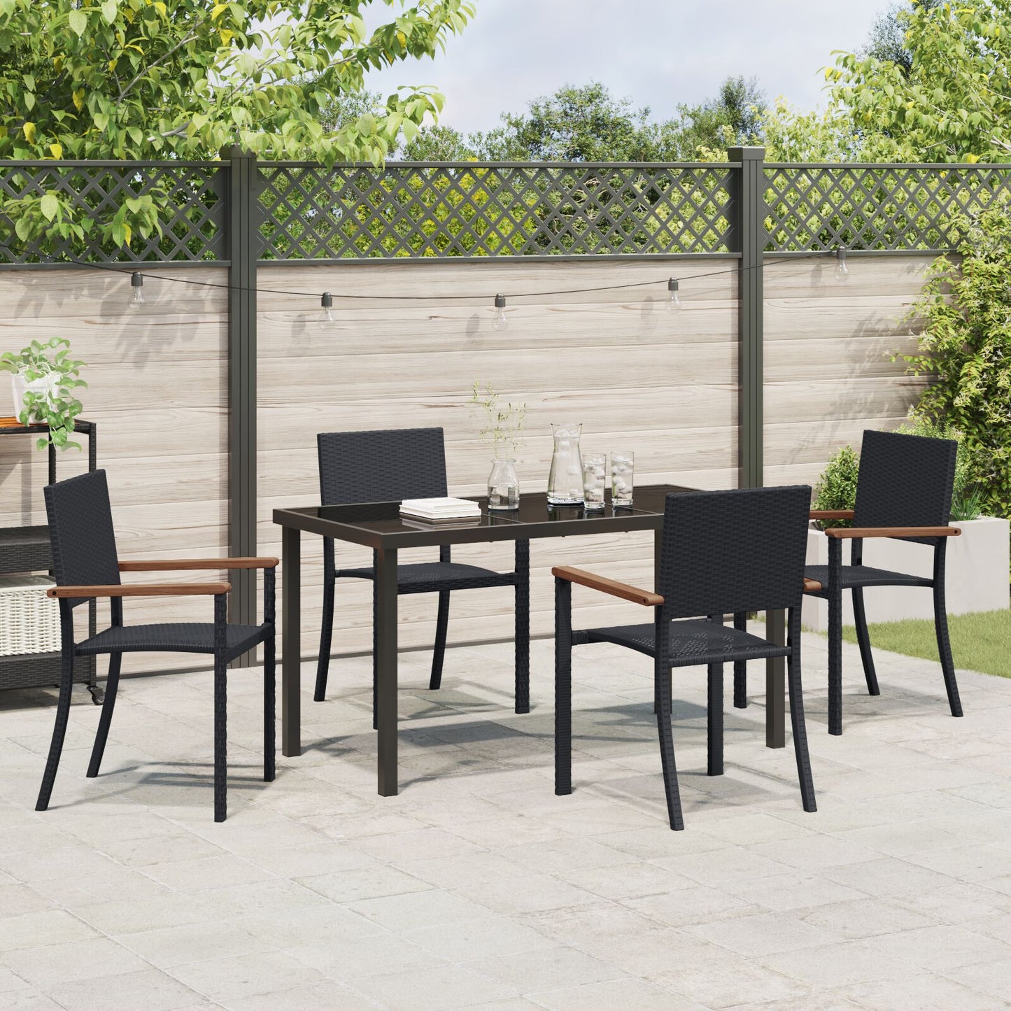 5-Delige Tuin Eetset Zwart Poly Rattan