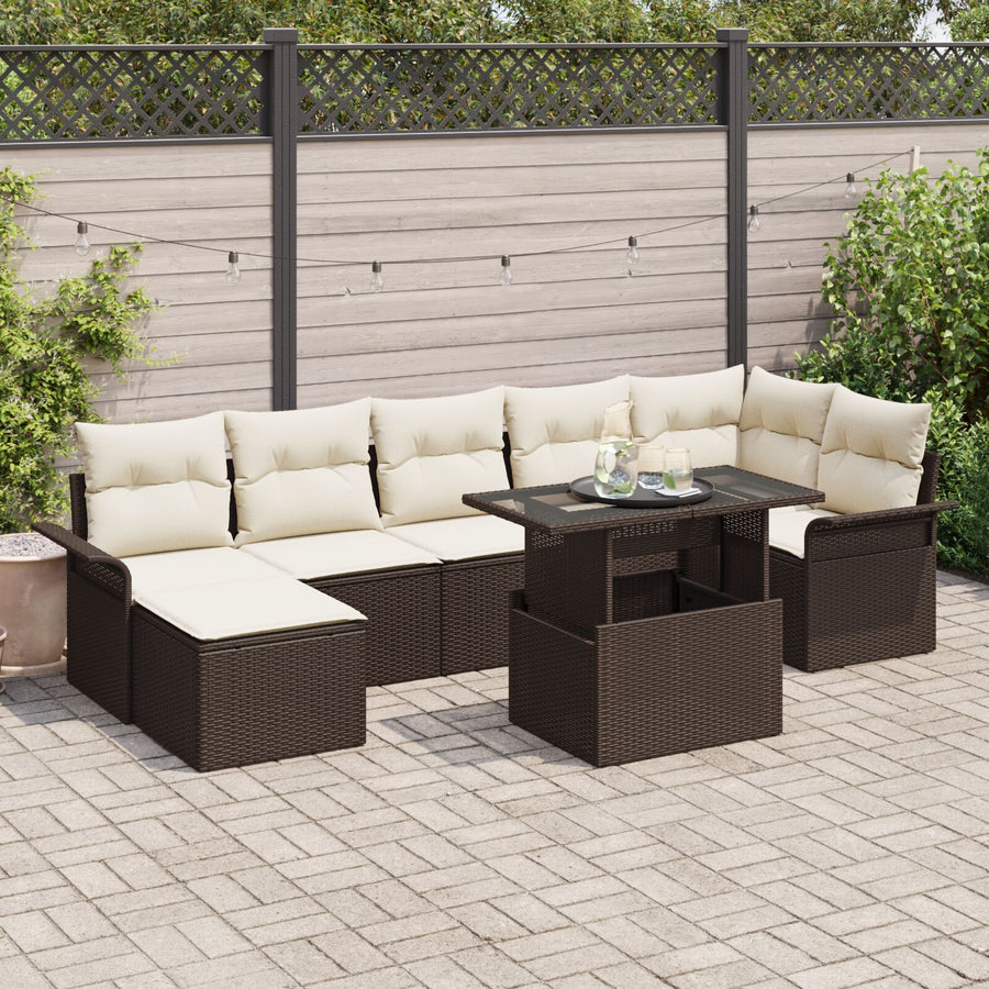 8-Delige Tuinsofa Set Met Kussens Bruin Poly Rattan