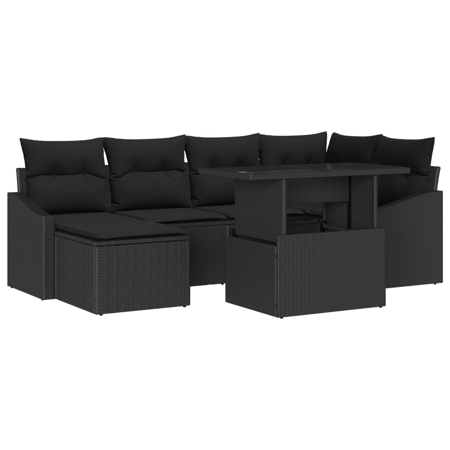 Tuin Sofa Set Set Van 7 Zwart Riet, Polyester Tuin Sofa Set