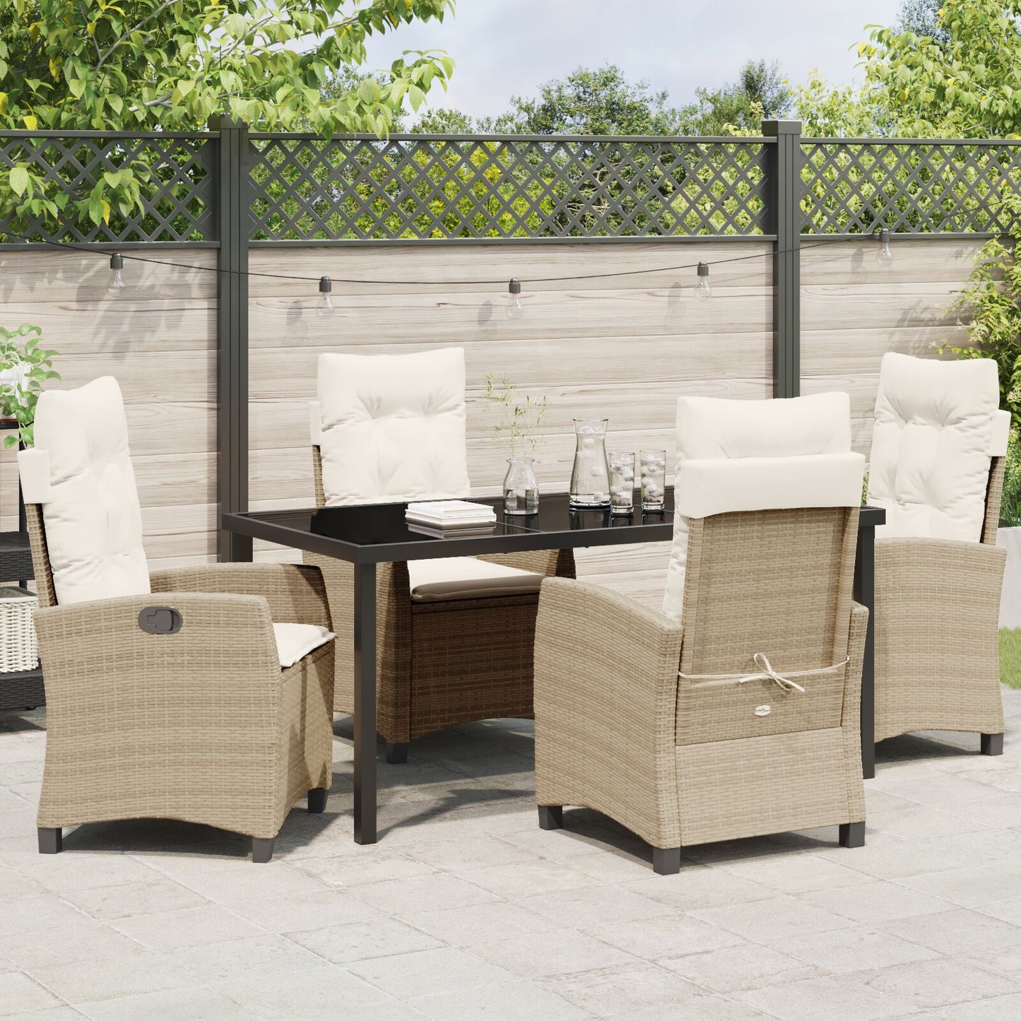 5-Delige Tuinset Met Kussens Beige Poly Rattan