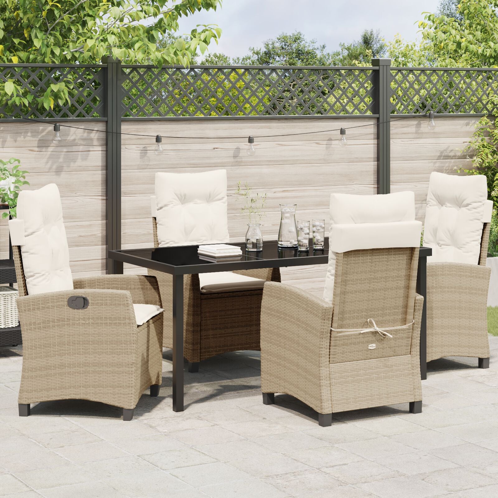 5-Delige Tuinset Met Kussens Beige Poly Rattan